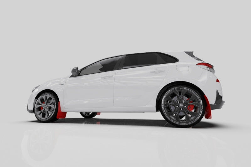 Rally Armor 2019+ Hyundai Elantra N Line UR Black Mud Flap w/ White Logo.