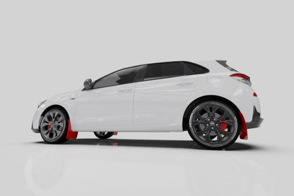Rally Armor 2019+ Hyundai Elantra N Line UR Black Mud Flap w/ White Logo.