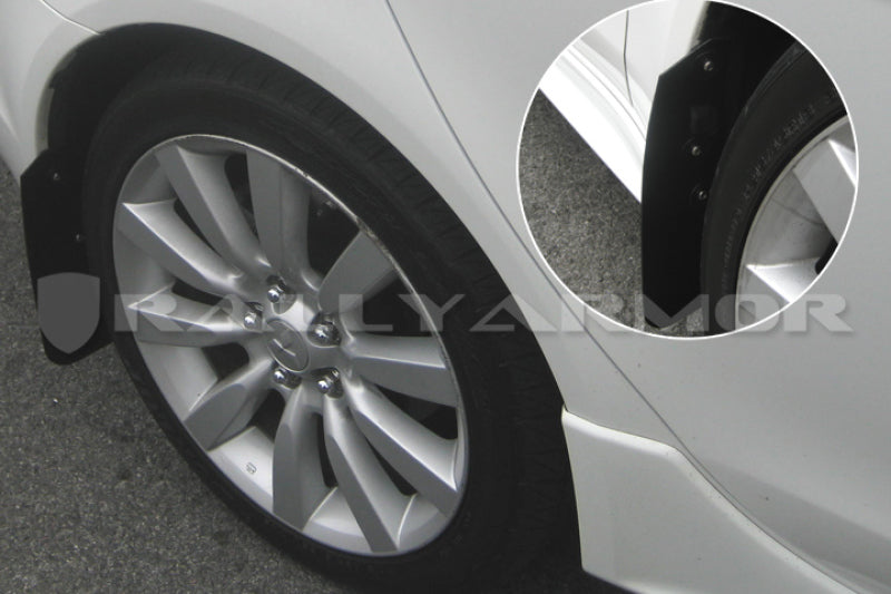 Rally Armor 2007+ Mitsubishi Lancer (doesnt fit Sportback) Basic Black Mud Flap w/ Black Logo.