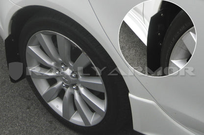 Rally Armor 2007+ Mitsubishi Lancer (doesnt fit Sportback) Basic Black Mud Flap w/ Black Logo.