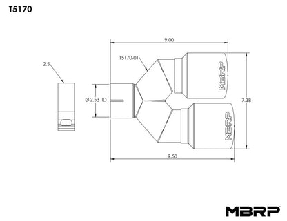 MBRP Universal T304 SS Dual Tip 3.5in OD/2.5in Inlet.