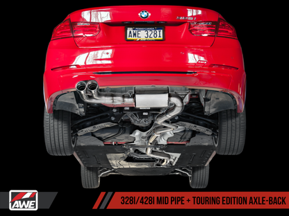 AWE Tuning BMW F3X 28i / 30i Touring Edition Axle-Back Exhaust Single Side - 80mm Silver Tips.