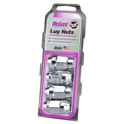 McGard Hex Lug Nut (Cone Seat Bulge Style) M14X1.5 / 22mm Hex / 1.635in. Length (4-Pack) - Chrome.