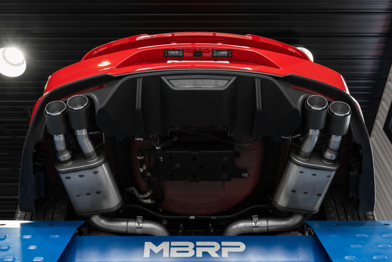 MBRP 18-20 Ford Mustang GT 5.0 w/ Quad Tip Active Exhaust Cat Back Split Rear T304 w/ Carb Fib Tips.