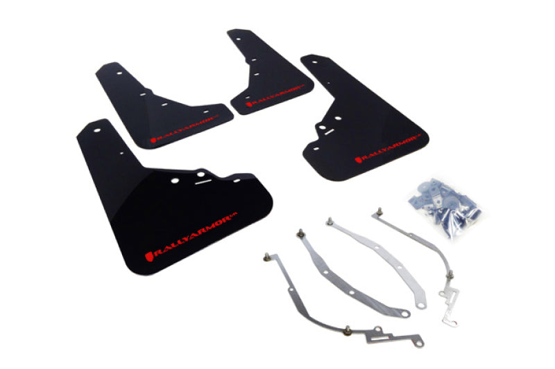 Rally Armor 12+ Fiat 500 (Pop/Sport/Lounge/Abarth) Black Mud Flap w/ Red Logo.