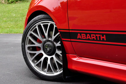 Rally Armor 12+ Fiat 500 (Pop/Sport/Lounge/Abarth) Black Mud Flap w/ Grey Logo.