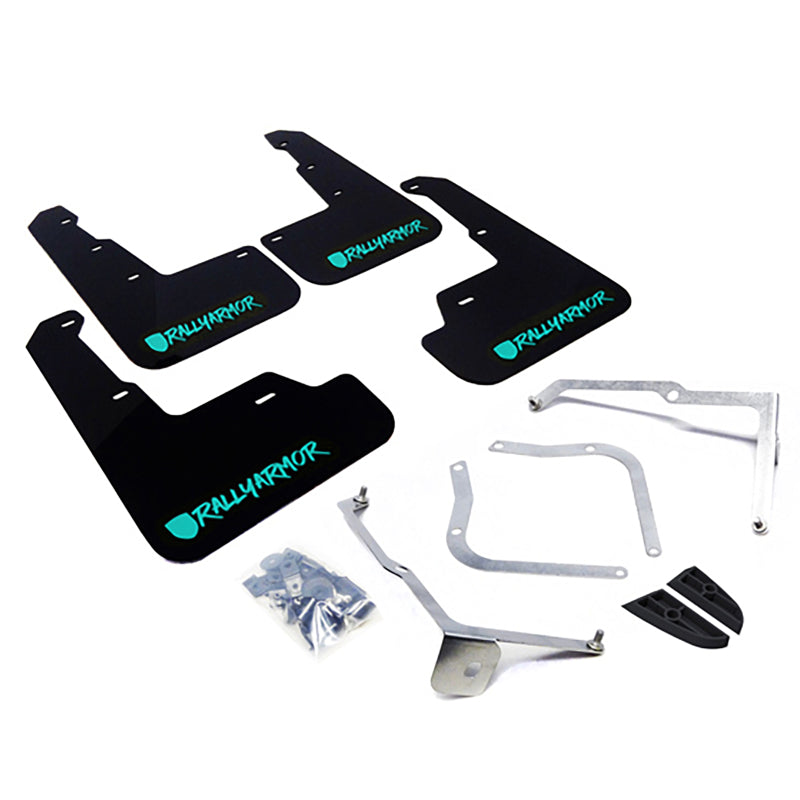 Rally Armor 15+ Subaru WRX & STi Sedan Only UR Black Mud Flap w/ Teal Logo and Altered Font.