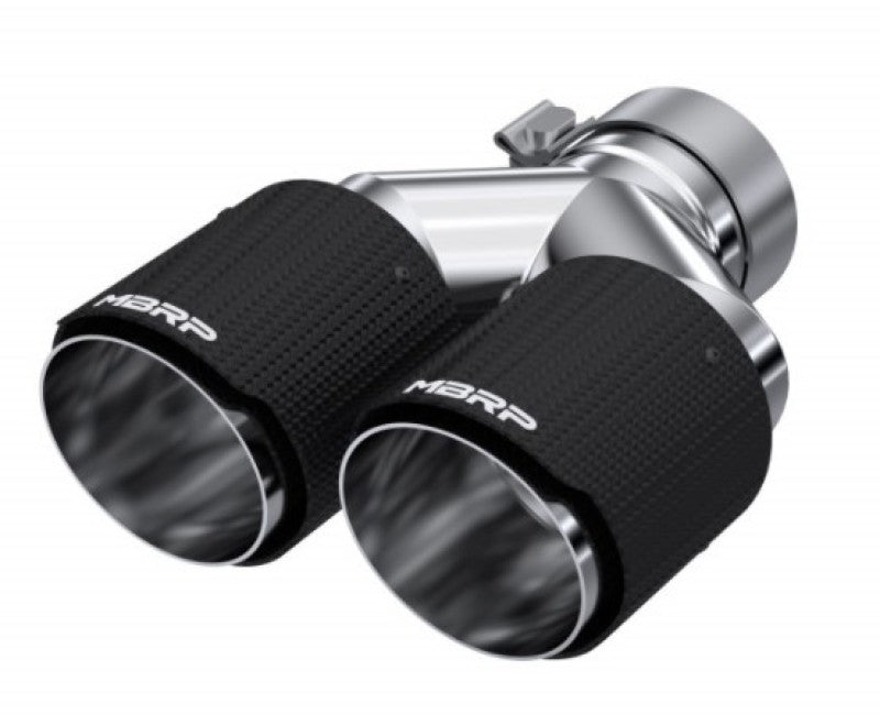 MBRP 3in ID / Dual 4in OD Out Staggered L 9.87in / R 9.37in Dual Wall Carbon Fiber Univ Exhaust Tip.