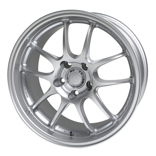 Enkei PF01 17x7 4x100 38mm Offset 75mm Bore Diameter Silver Wheel.