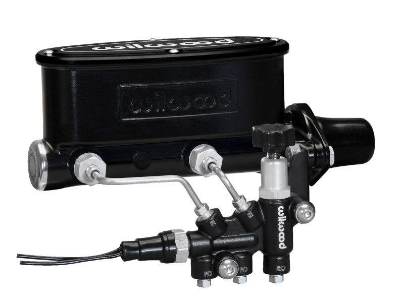 Wilwood HV Tandem M/C Kit w L/H Bracket & Prop Valve - 1in Bore Black.