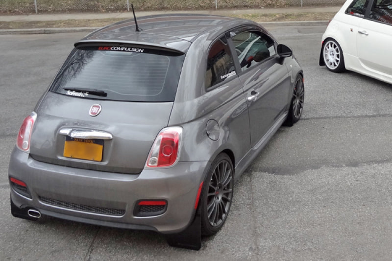 Rally Armor 12+ Fiat 500 (Pop/Sport/Lounge/Abarth) Black Mud Flap w/ Red Logo.
