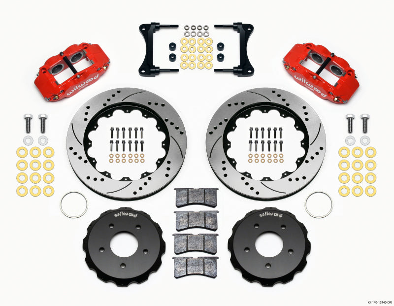 Wilwood Narrow Superlite 4R Front Hat Kit 14.00in Drill Red 2007-Up Jeep Wrangler.