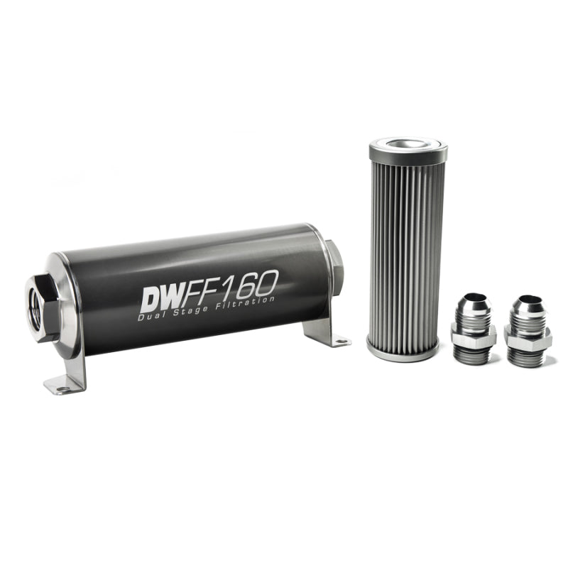 DeatschWerks Stainless Steel 10AN 10 Micron Universal Inline Fuel Filter Housing Kit (160mm).