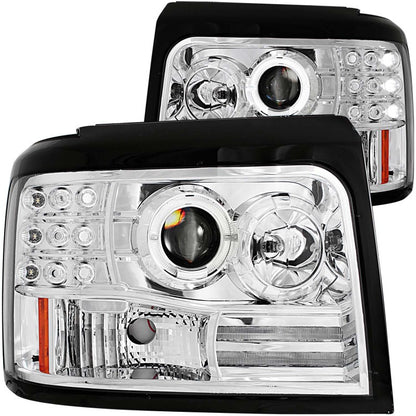 ANZO 1992-1996 Ford F-150 Projector Headlights w/ Halo Chrome w/ Side Markers and Parking Lights.