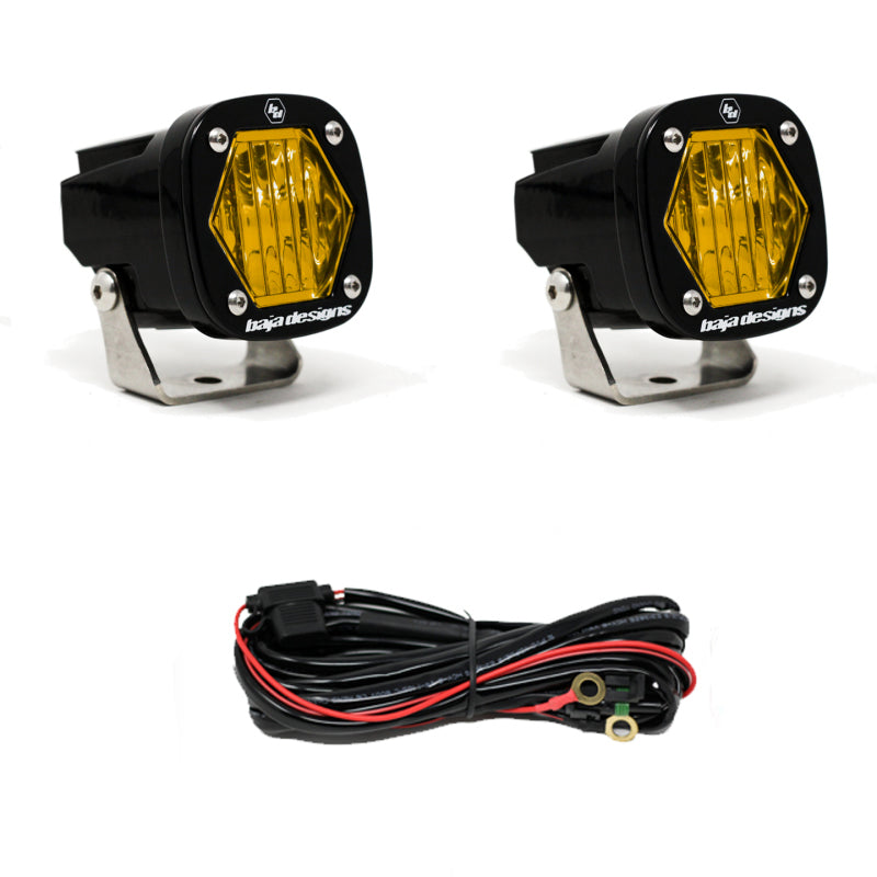 Baja Designs S1 Amber Wide Cornering LED Light w/ Mounting Bracket Pair.