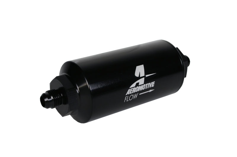 Aeromotive In-Line Filter - (AN-6 Male) 10 Micron Fabric Element Bright Dip Black Finish.
