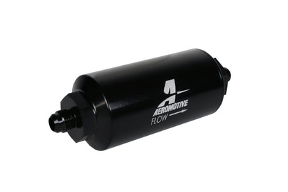 Aeromotive In-Line Filter - (AN-6 Male) 10 Micron Fabric Element Bright Dip Black Finish.