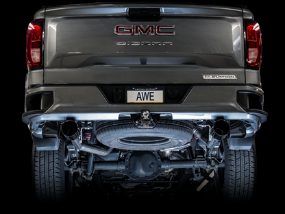 AWE Tuning Catback Split Rear Exit (Flat Bumper) | 3015-33206- Quad Diamond Tips