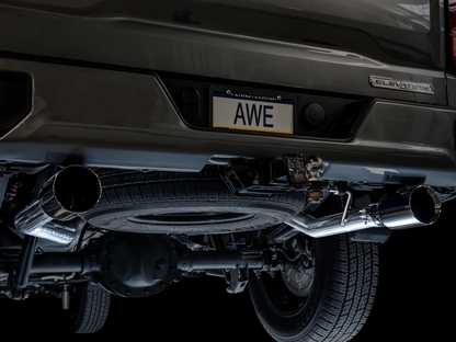 AWE Tuning Catback Split Rear Exit (Flat Bumper) | 3015-33206- Quad Diamond Tips