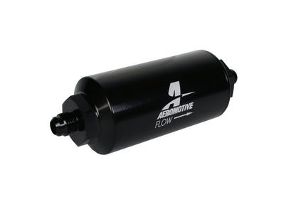 Aeromotive In-Line Filter - (AN-6 Male) 10 Micron Fabric Element Bright Dip Black Finish.