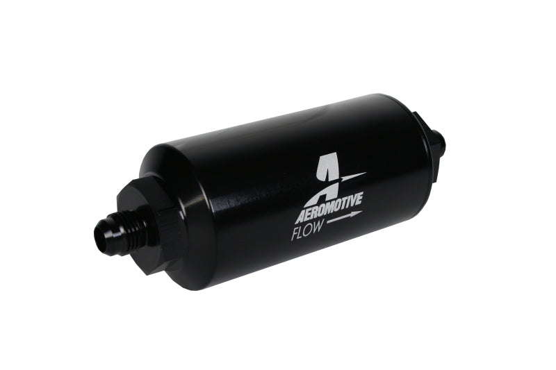 Aeromotive In-Line Filter - (AN-6 Male) 10 Micron Fabric Element Bright Dip Black Finish.