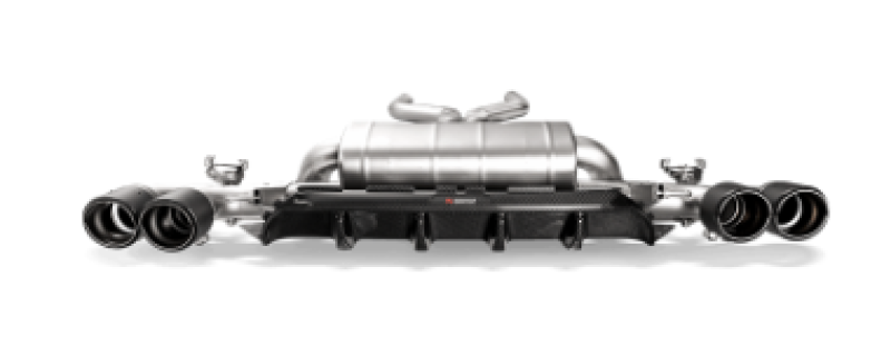 Akrapovic 18+ BMW M5 (F90) Rear Carbon Fiber Diffuser - High Gloss w/ Red/White Akrapovic Logo.