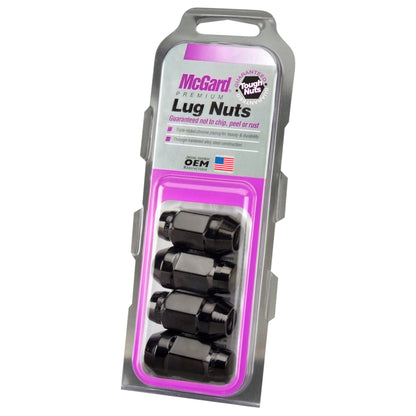 McGard Hex Lug Nut (Cone Seat Bulge Style) M12X1.5 / 3/4 Hex / 1.45in. Length (4-Pack) - Black.