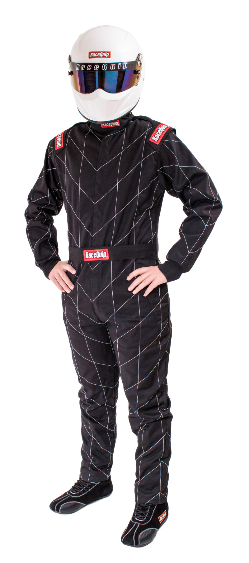 RaceQuip Black Chevron-1 Suit - SFI-1 2XL.