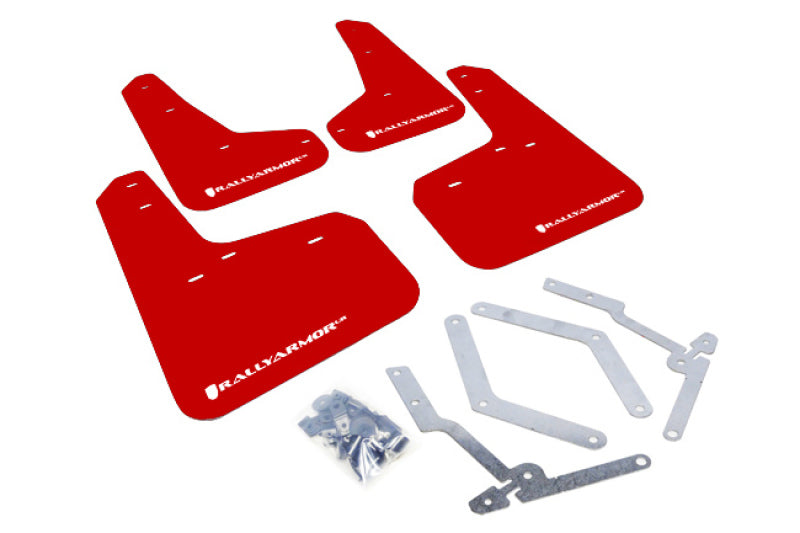 Rally Armor 13+ Ford Focus ST Red Mud Flap w/ White Logo.