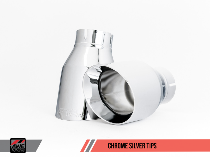 AWE Tuning BMW F3X 340i Touring Edition Axle-Back Exhaust - Chrome Silver Tips (102mm).