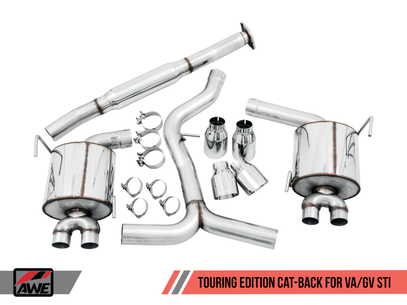 AWE Tuning Subaru STI VA / WRX GV / STI GV Sedan Touring Edition Exhaust - Chrome Silver Tip (102mm).