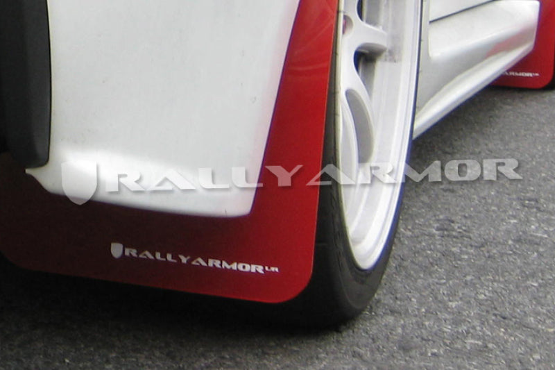 Rally Armor 2007+ Mitsubishi Lancer (doesnt fit Sportback) UR Red Mud Flap w/ White Logo.
