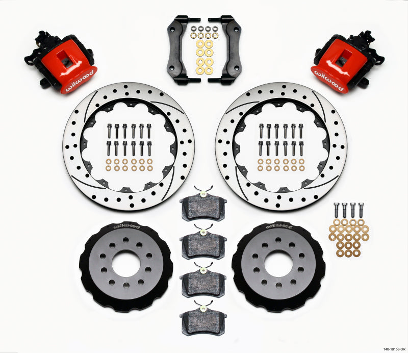 Wilwood Combination Parking Brake Rear Kit 12.88in Drilled Red Mustang 94-04.
