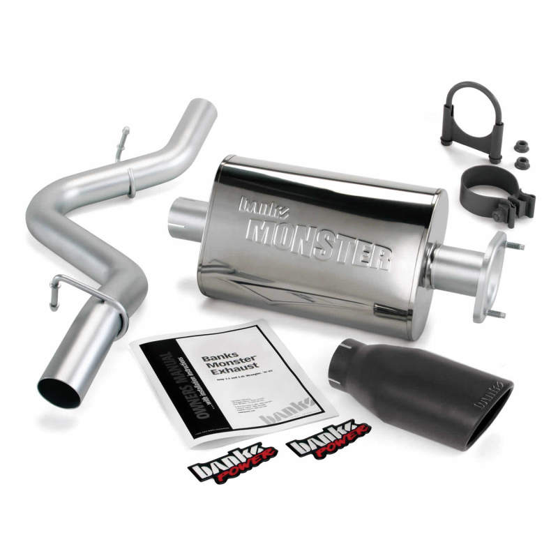 Banks Power 00-03 Jeep 2.5/4.0L Wrangler w/ 2-Bolt Cat Monster Exh Sys - SS Single Exh w/ Blk Tip.