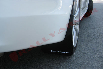 Rally Armor 2007+ Mitsubishi Lancer (doesnt fit Sportback) UR Black Mud Flap w/ White Logo.