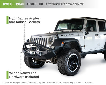 DV8 Offroad 07-18 Jeep Wrangler JK/JL FS-8 Mid Length Steel Front Bumper w/ LED Lights