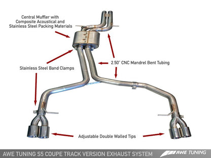 AWE Tuning Audi B8 S5 4.2L Track Edition Exhaust System - Polished Silver Tips.