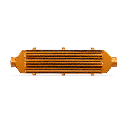 Mishimoto Universal Gold Z Line Intercooler  Overall Size: 28x8x3 Core Size: 21x6x2.5 Inlet / Outlet.