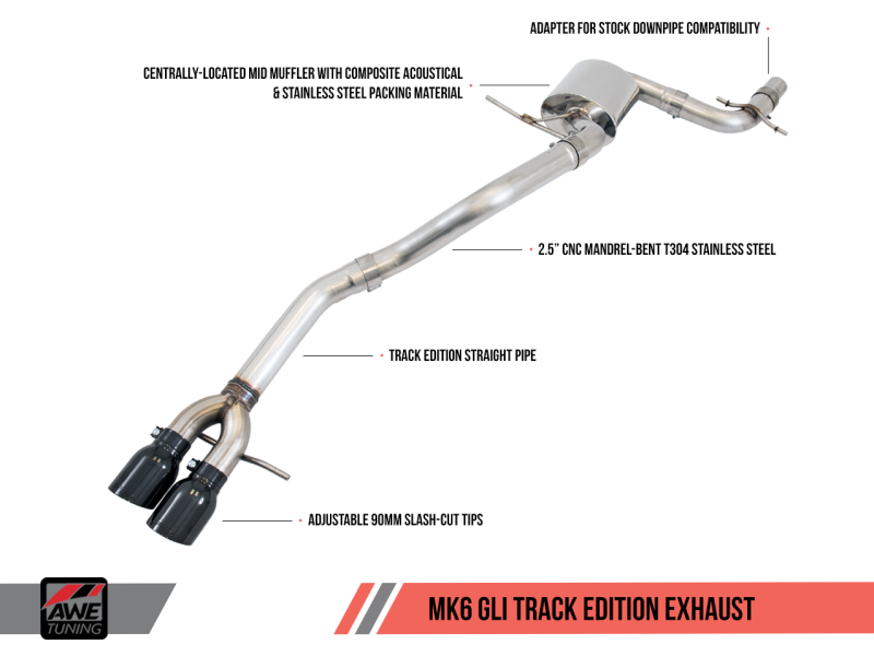 AWE Tuning Mk6 GLI 2.0T - Mk6 Jetta 1.8T Track Edition Exhaust - Polished Silver Tips.