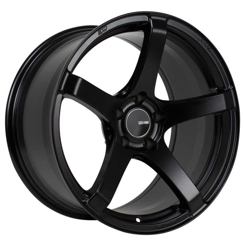 Enkei Kojin 18x8.5 35mm Offset 5x114.3 Bolt Pattern 72.6mm Bore Dia Matte Black Wheel.