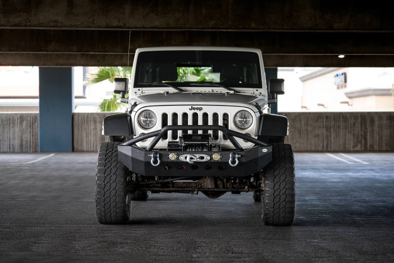 DV8 Offroad 07-18 Jeep Wrangler JK/JL FS-8 Mid Length Steel Front Bumper w/ LED Lights