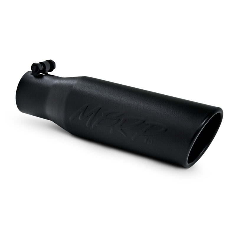 MBRP Universal Tip 3in O.D. Angled Rolled End 2 inlet 12 length - Black Finish.