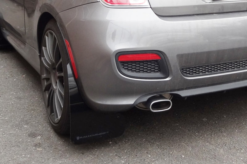 Rally Armor 12+ Fiat 500 (Pop/Sport/Lounge/Abarth) Black Mud Flap w/ Grey Logo.