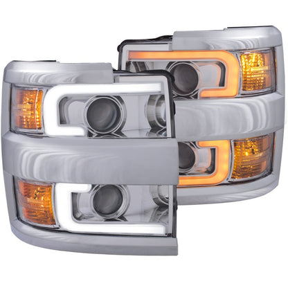 ANZO Projector Headlights 15-17 Chevrolet Silverado 2500HD / 3500HD Chrome w/ Chrome Rim.