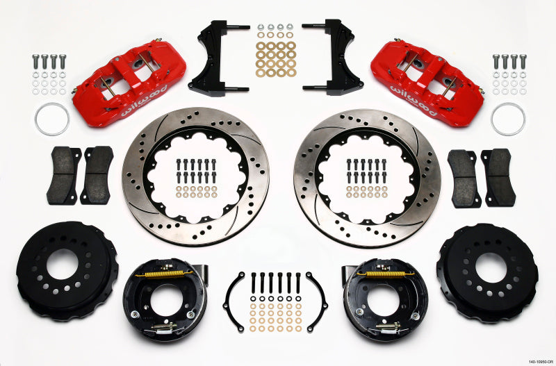 Wilwood AERO4 Rear P-Brake Kit 14.00in Drill Red 2005-2014 Mustang.