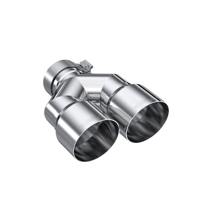 MBRP 3in ID / Dual 4in OD Out Staggered L 9.37in / R 9.87in Single Wall T304 SS Univ Exhaust Tip.