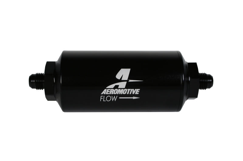 Aeromotive In-Line Filter - (AN-6 Male) 10 Micron Fabric Element Bright Dip Black Finish.