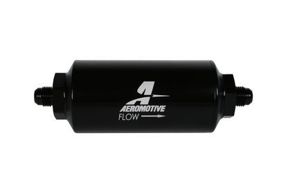 Aeromotive In-Line Filter - (AN-6 Male) 10 Micron Fabric Element Bright Dip Black Finish.