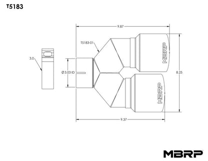 MBRP 3in ID / Dual 4in OD Out Staggered L 9.37in / R 9.87in Single Wall T304 SS Univ Exhaust Tip.