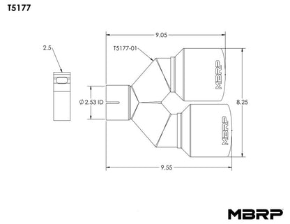 MBRP Universal T304 SS Dual Tip 4in OD/2.5in Inlet.